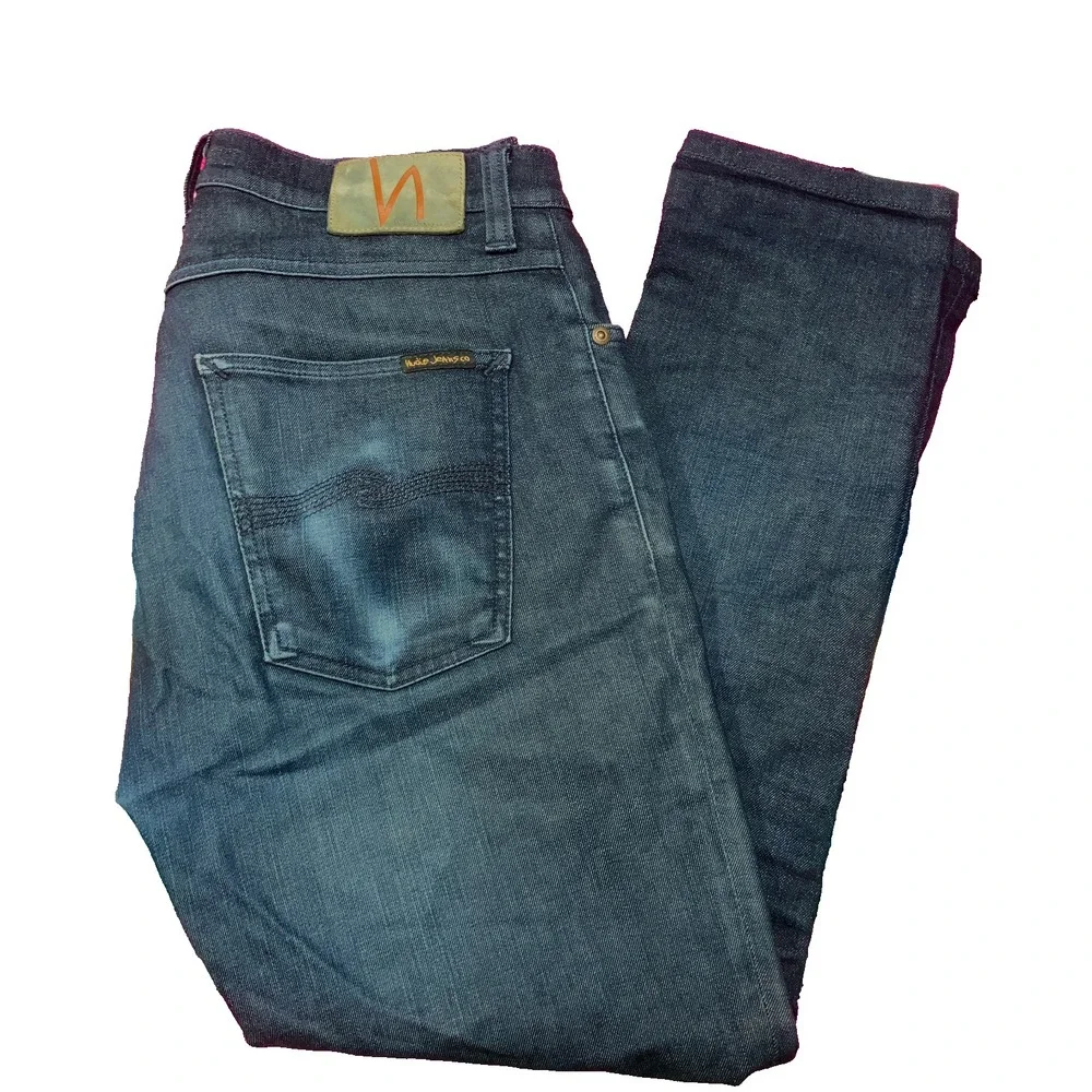 Nudie Jeans Co. Men 32x32 (Fit 31x28) Pipe Led Slim Skinny Dark Worn Navy Blue